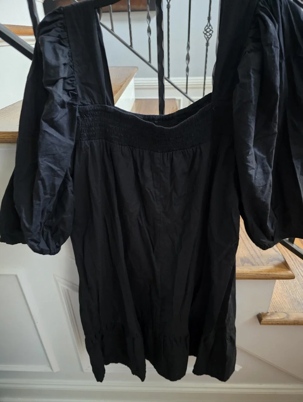 Boohoo Black Smocked Square Neck Mini Dress with Puff Sleeves - Picture 2 of 3